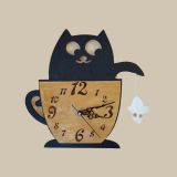 Часы  настенные детские фигурные с лазерной резкой картинок  «Кот в чашке»