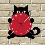 Часы детские  настенные деревянные с лазерной резкой картинок  «Черный кот»
