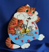 Часы настенные детские фигурные, круглые с лазерной резкой картинок "Кот"