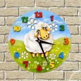 Часы  настенные детские деревянные с лазерной резкой картинок  «Овечка Дуняша»