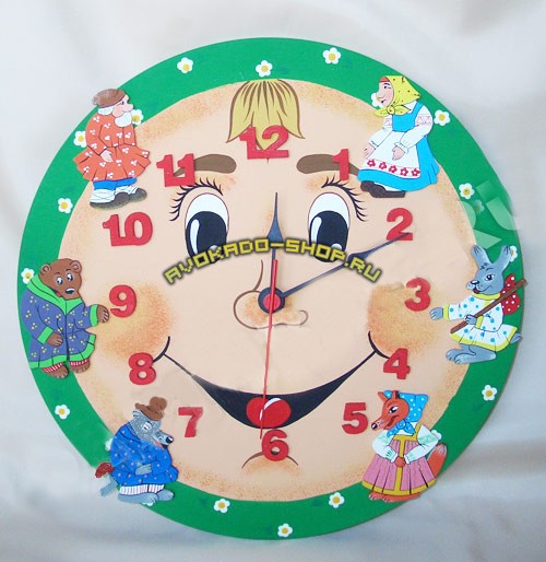 Часы настенные детские фигурные, круглые с лазерной резкой картинок "Колобок"